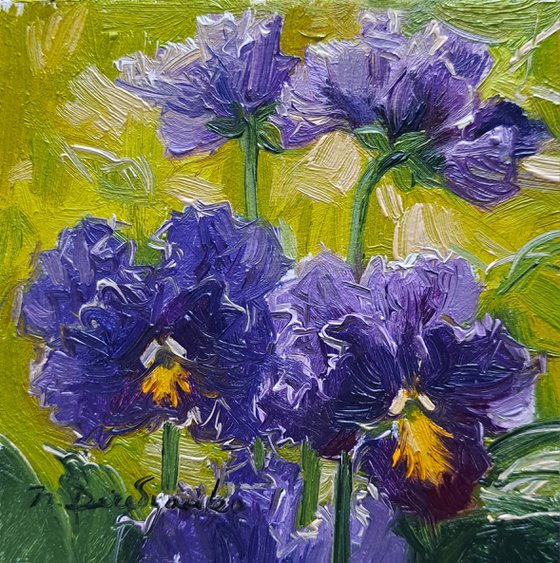 Panse flowers oil painting original, Purple flower small painting framed