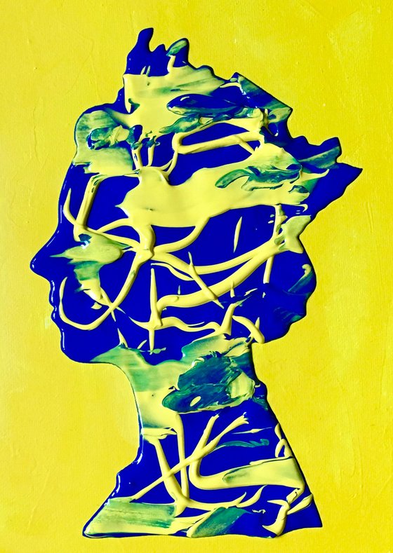 Queen #67 lemon background , inspired by Queen Elizabeth II