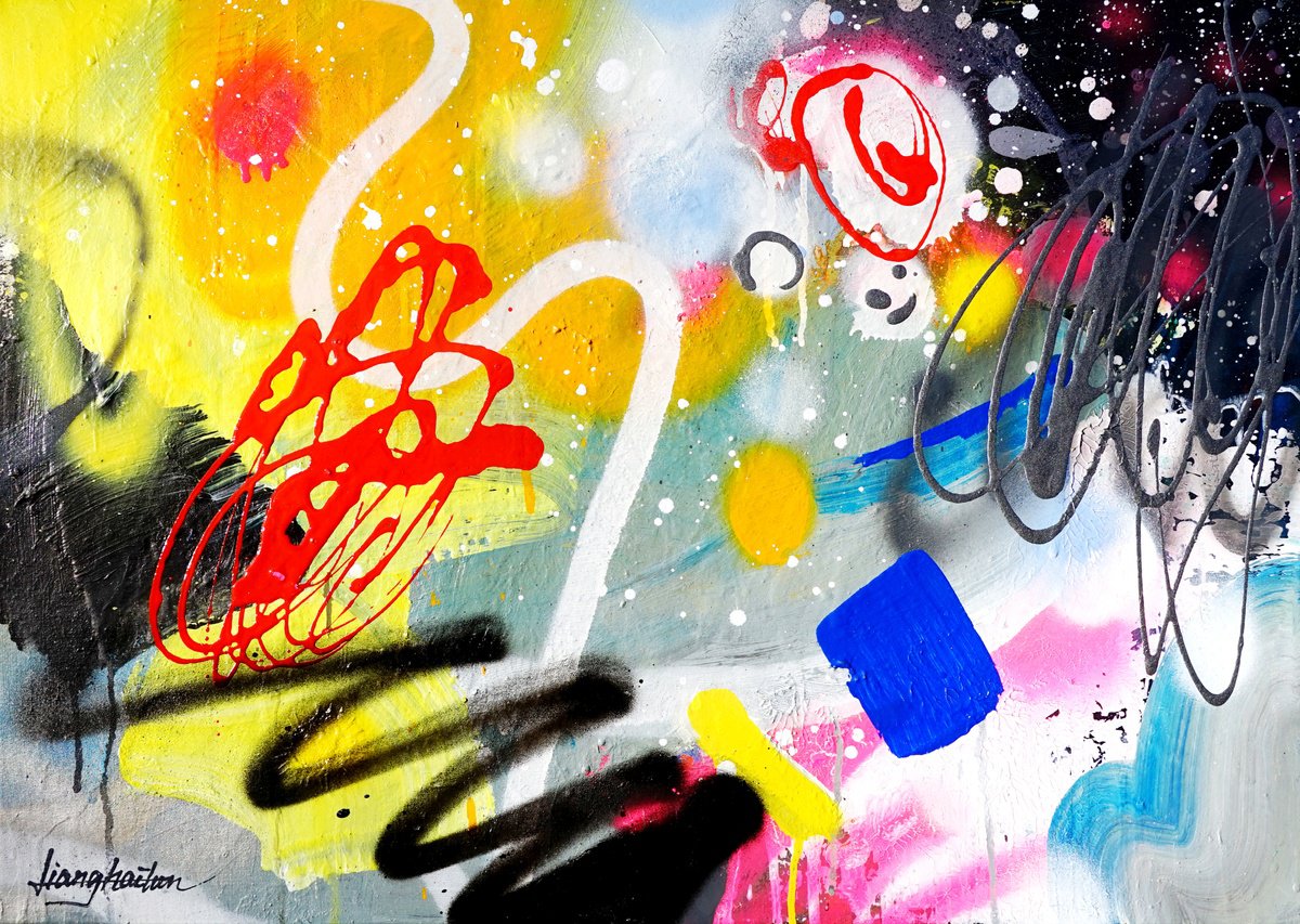 Abstract Acrylic Painting By Liang Hailun, 28 X 20", N°168, Original Artwork