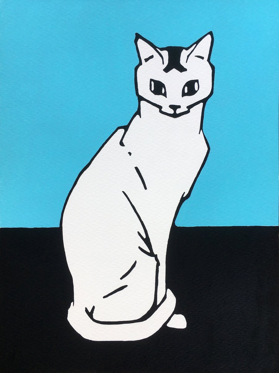 White cat on blue by Kosta Morr