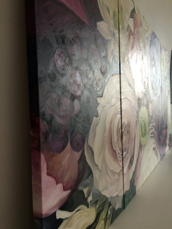 Oil Painting Triptych with flowers "Soul notes" 160*80 см