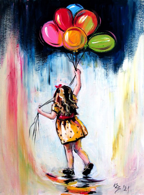 Playing girl with balloons