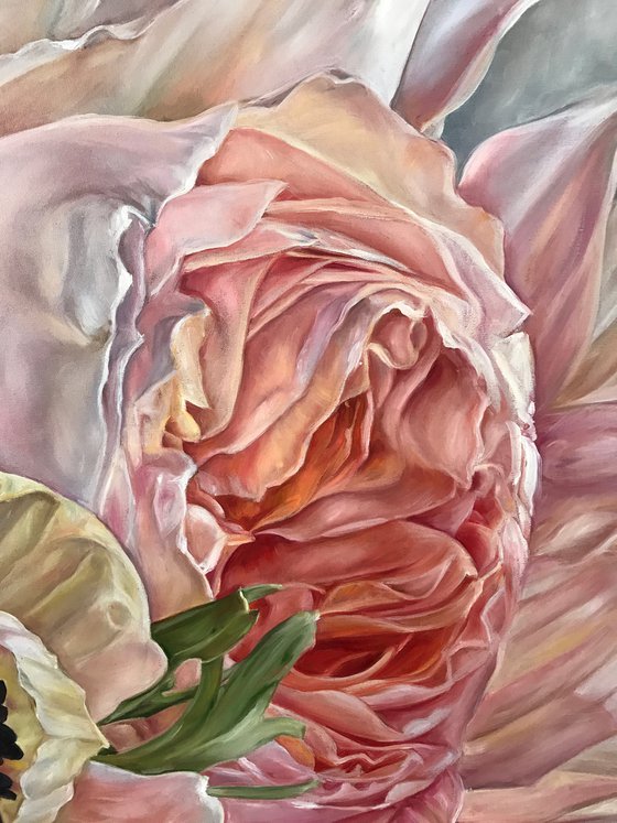 Author's oil painting with flowers "Roses" 90 * 50 cm