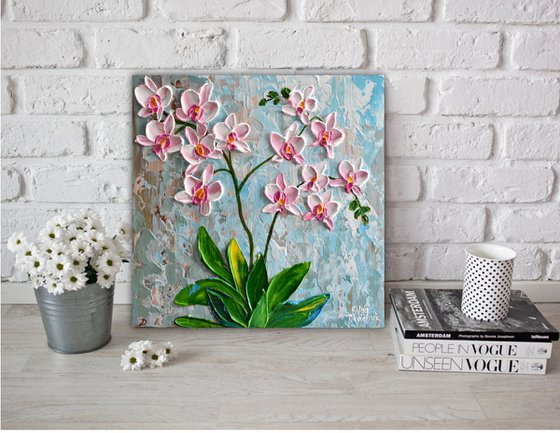 Pink Orchid IV - Impasto Flowers