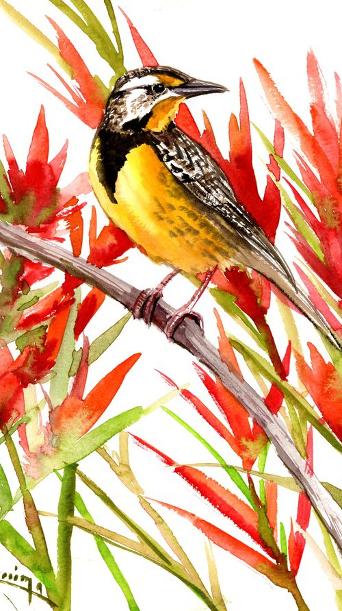 Meadowlark and Paintbrush by Suren Nersisyan