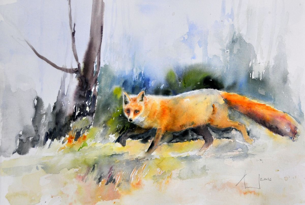 SILENT RUN original watercolour 46x32 by Beata van Wijngaarden