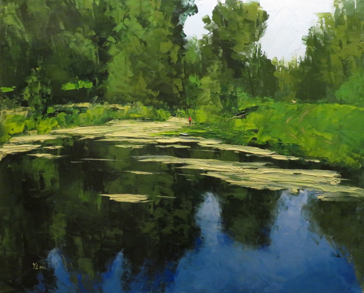 Impressionistic Landscape Oil Painting By Yuanyuan Liu, 32 X 26", Summer Landscape, Original Artwork