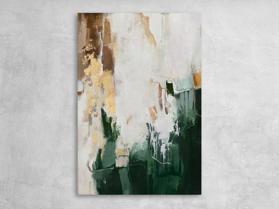 "Green Bloom 2" Green gold abstract art