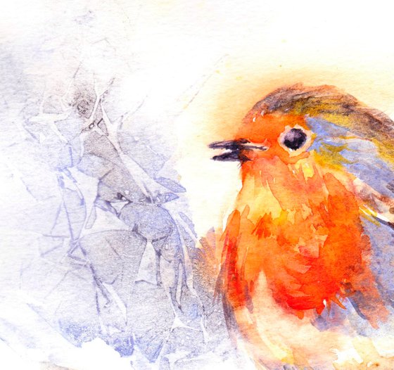 Robin painting, Robin watercolour, Robin watercolor painting, Bird wall art, Bird painting