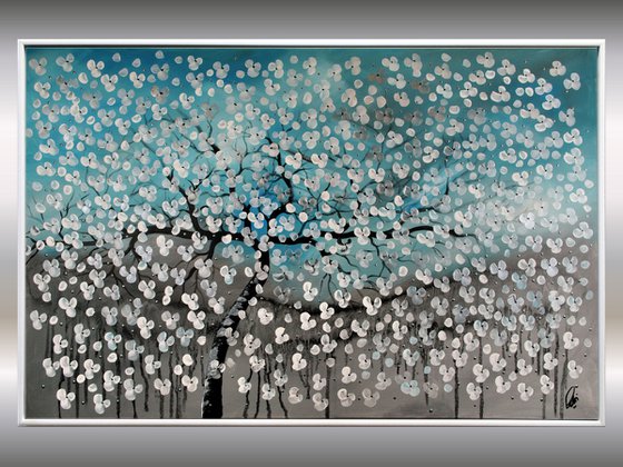 Blooming Silver  - Abstract Art - Acrylic Painting - Canvas Art - Framed Painting - Abstract Flower Painting - Ready to Hang