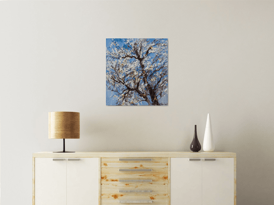 Flowering  tree Original impasto oil painting