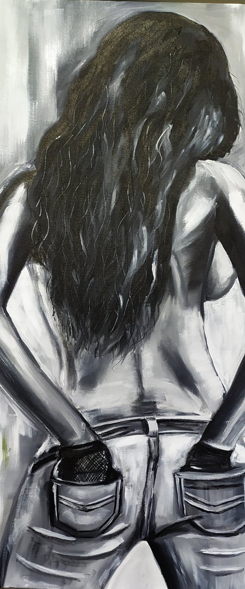 Look for me, original erotic nude girl painting, gift, art for sale, bedroom painting by Nataliia Plakhotnyk