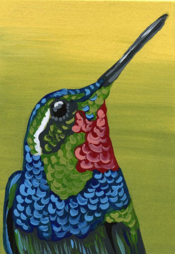 ACEO ATC Original Painting Hummingbird Wildlife Bird Art-Carla Smale