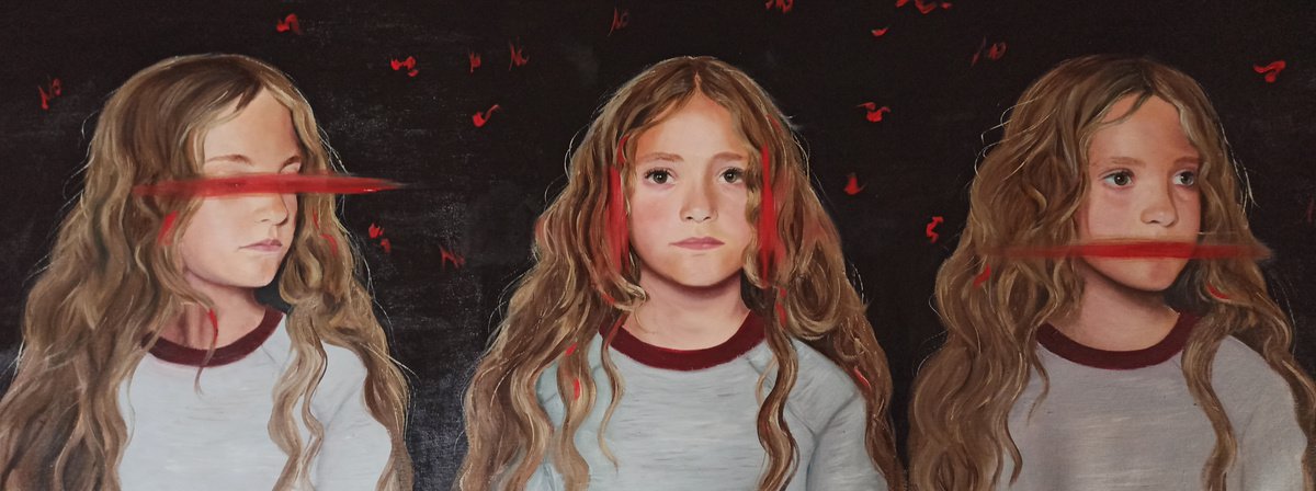 Surrealistic Portrait Oil Painting By Laura Muolo, 43 X 16", Silence, Original Artwork