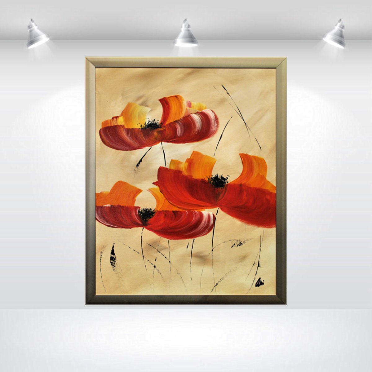 Abstract Botanical Acrylic Painting By Edelgard Schroer, 17 X 21, Poppy Whirl, Original Artwork