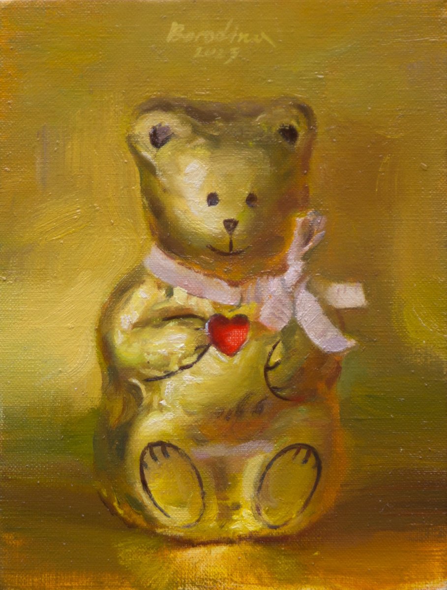 Impressionistic Still Life Oil Painting By Anastasia Borodina, 7 X 9, Golden Teddy - Original Oil Still Life, Original Artwork