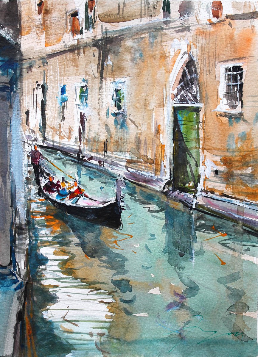 Impressionistic Cityscapes Watercolour By Maximo Damico, 9 X 12", Around Venice Ii, Original Artwork