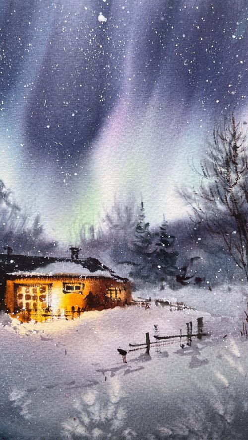 Lonely house at night by Eugenia Gorbacheva
