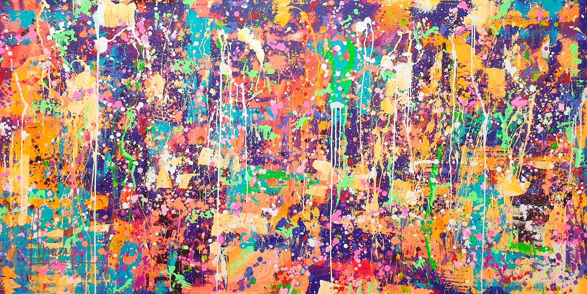 Impressionistic Abstract Acrylic Painting By Marta Zawadzka, 79 X 39", My Dream, Original Artwork