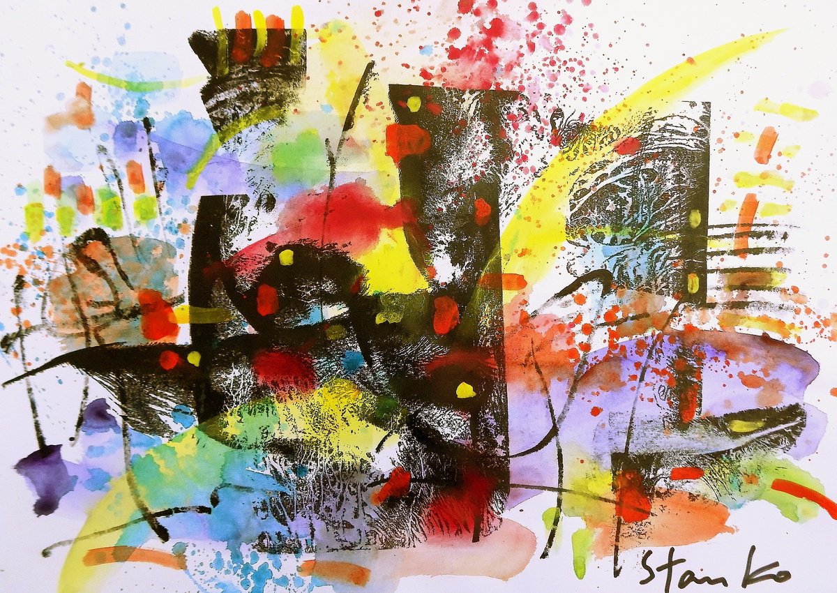 Abstract Acrylic Painting By Stanislav Bojankov, 20 X 14", Presentiment-Ix, Original Artwork