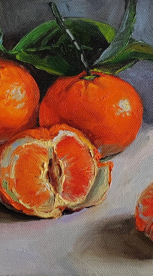 Clementine oil painting fruit still life original canvas art by Leyla Demir