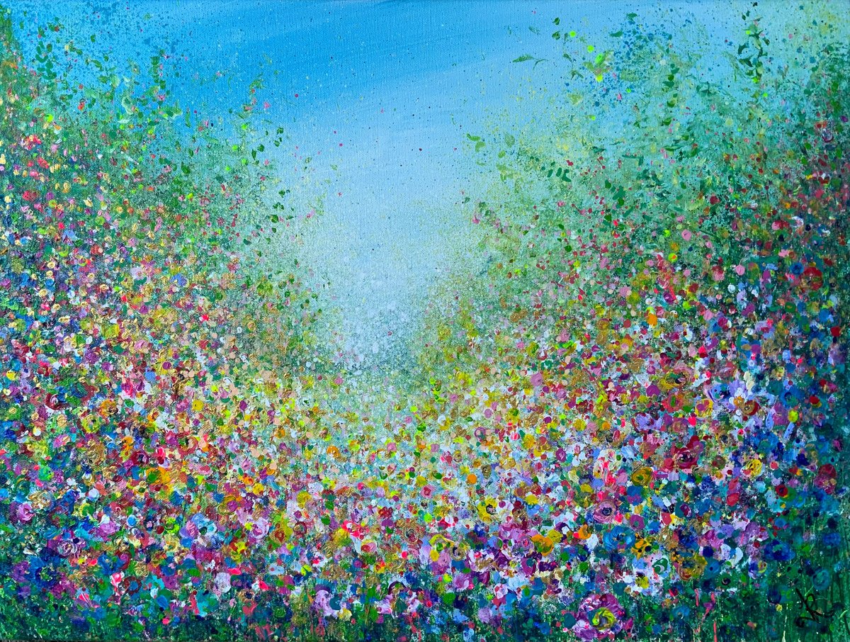 Abstract Botanical Acrylic Painting By Jan Rogers, 24 X 18, Tutti Frutti Meadow, Original Artwork