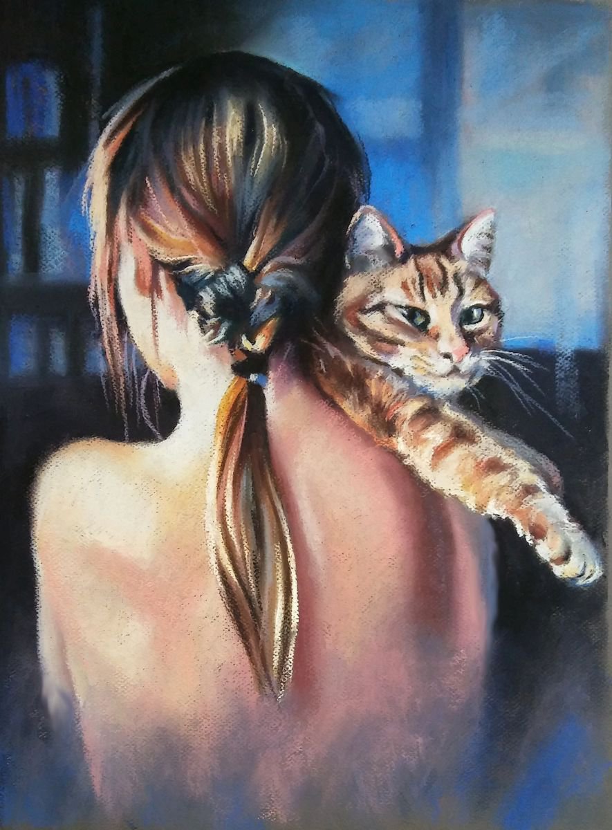 Portrait of a girl with a cat by Magdalena Palega
