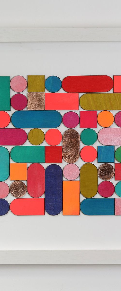 Copper leaf, geometric colour study in wood Collage by Amelia Coward