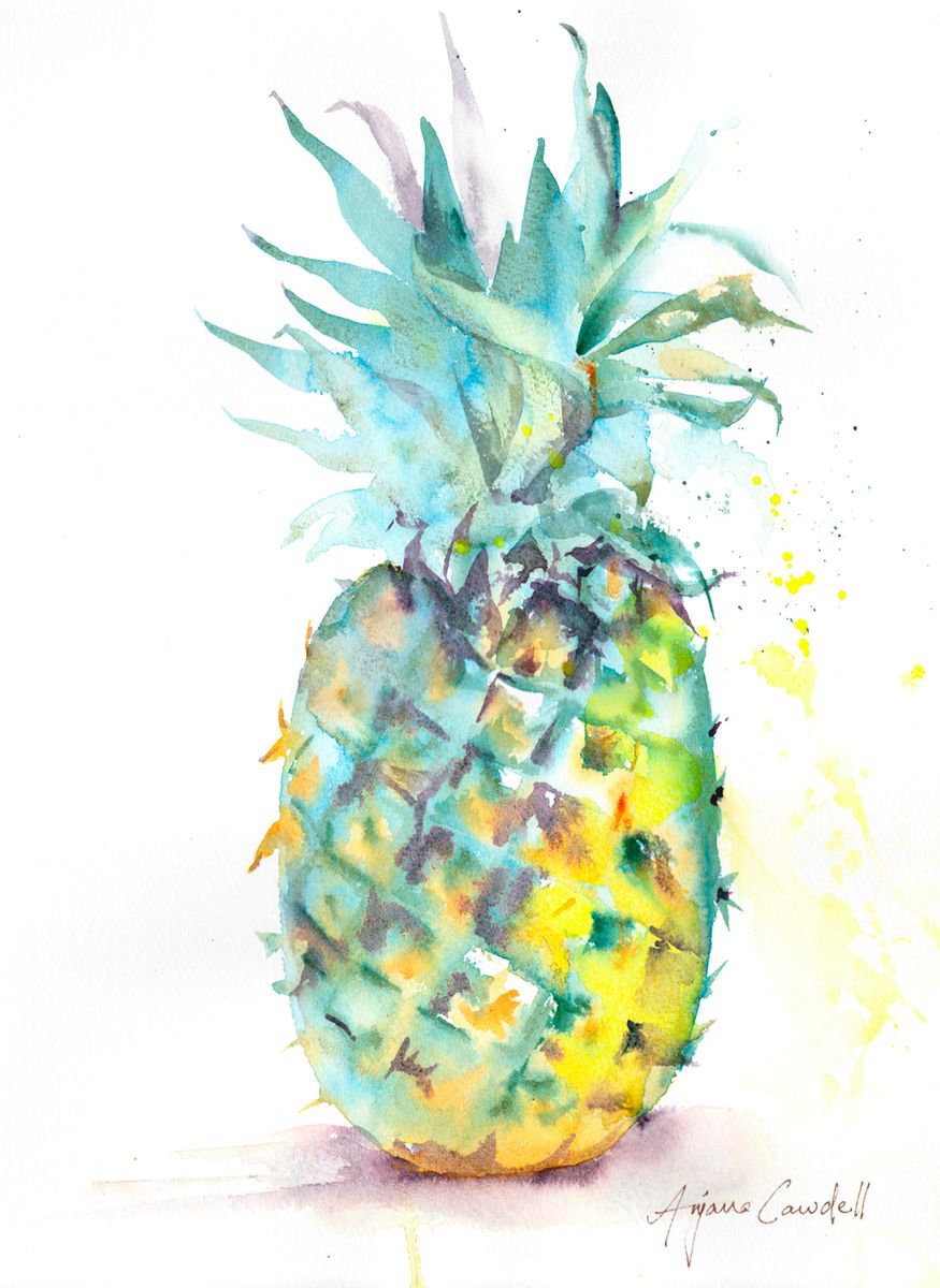Pineapple painting, Pineapple watercolour, Summer fruit, Fresh zingy wall art, Kitchen art... by Anjana Cawdell