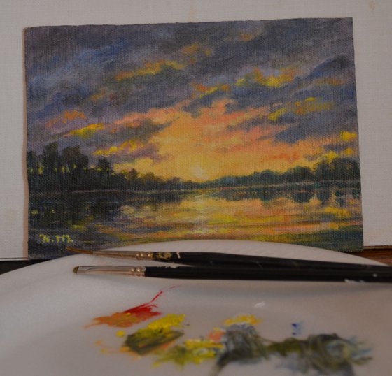 Offshore Sunset Sketch - 5X7 oil