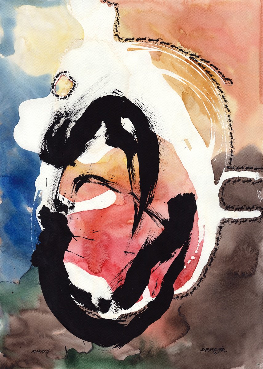 Abstract Animal Watercolour By Reme Jr., 14 X 20", Ants In A Whirlpool, Original Artwork