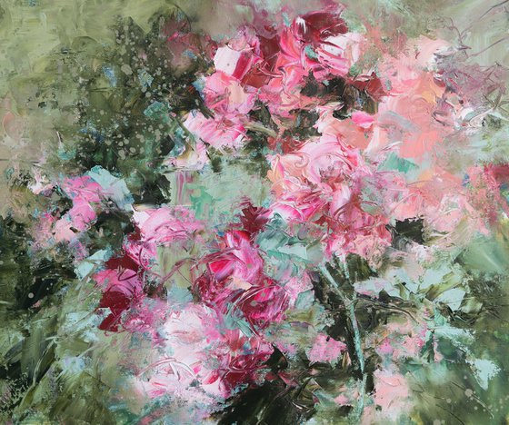 Impressionistic pink and green garden