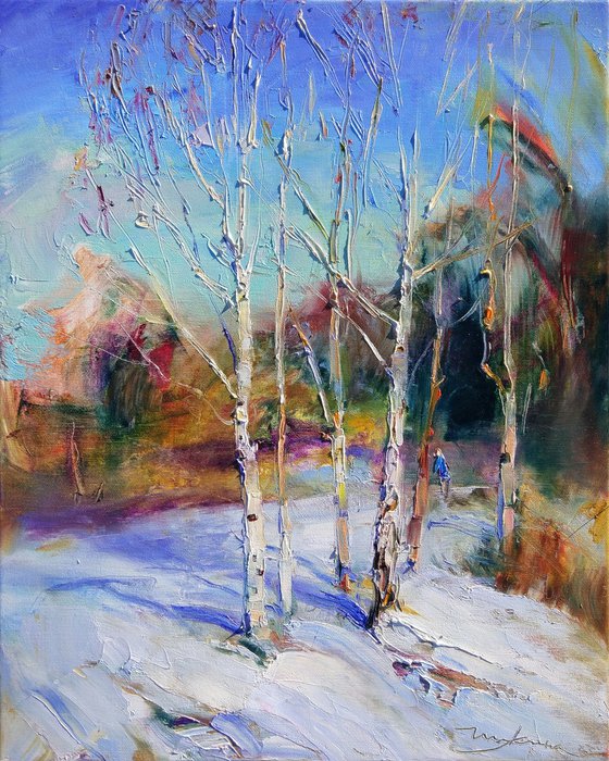 Thaw | Winter landscape with snow | Original oil painting