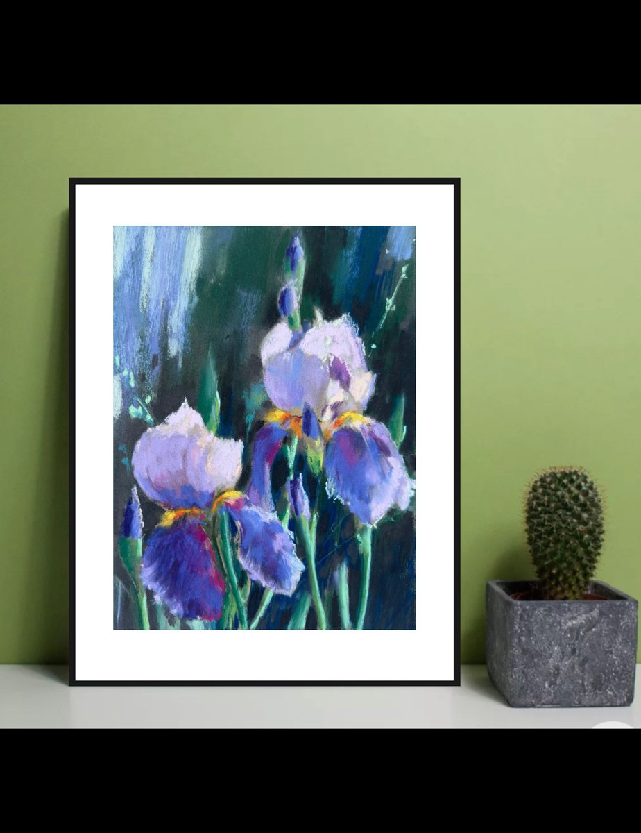 Impressionistic Pastel Drawing , Blue Iris By Olha Laptieva, 9 X 12, Artwork For Sale On Artfinder