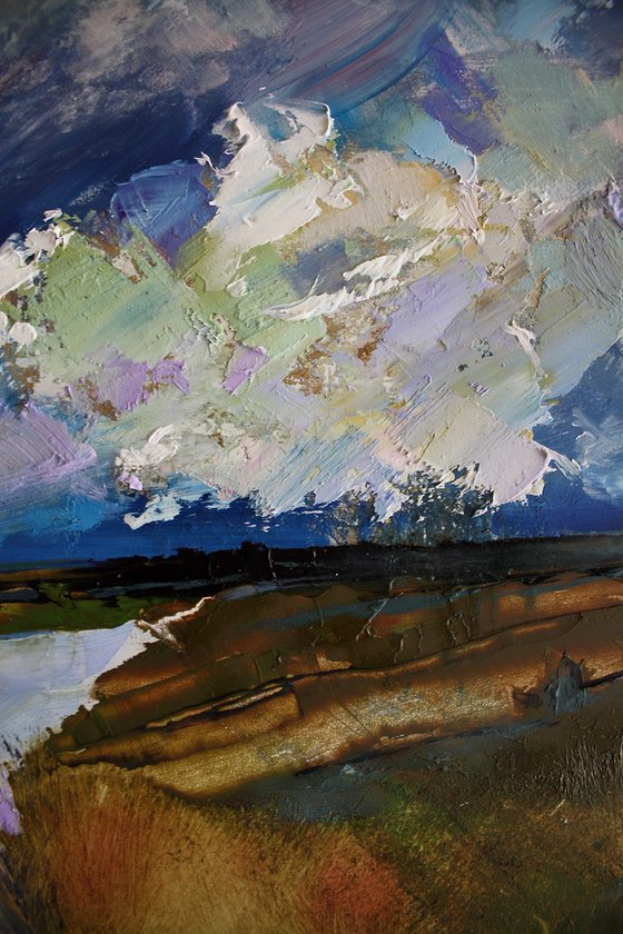 Storm Coming II Landscape, Oil Painting, Sky, Clouds, River.