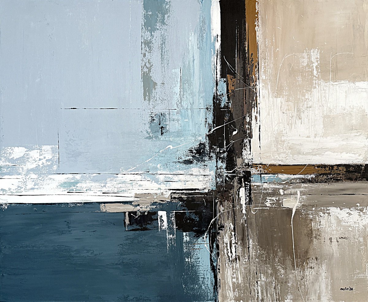 Ochre Divide In Blue And Stone By Tatiana Malinovscaia, 39 X 31, Artwork For Sale On Artfinder