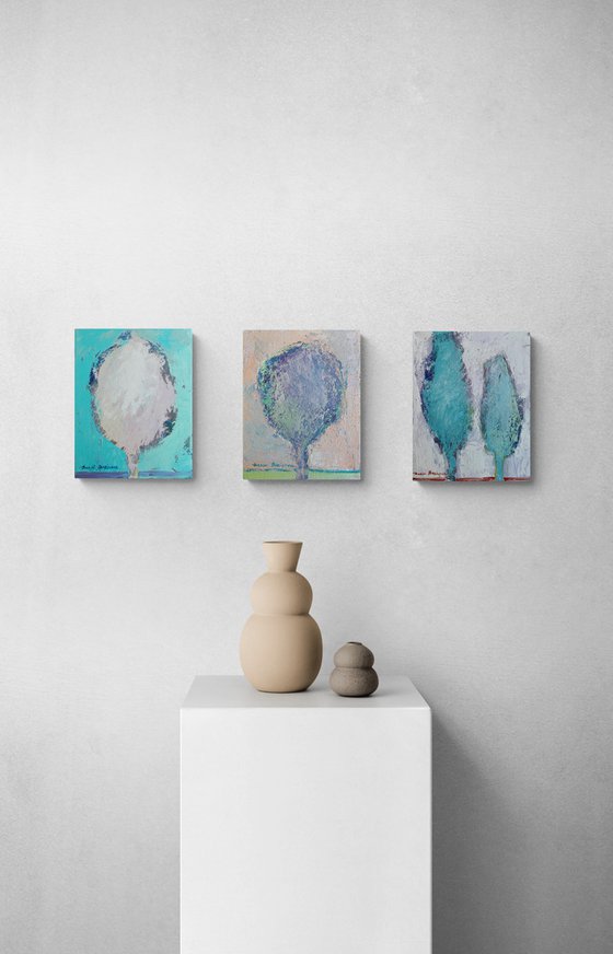 Set of three abstract paintings. 11 x 14 in