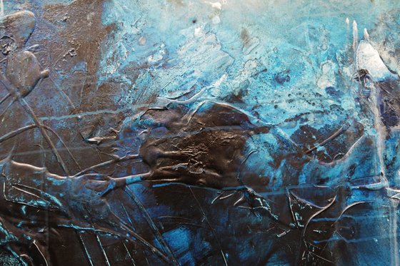 The Midnight View 240cm x 100cm Blue Grey Textured Abstract Art