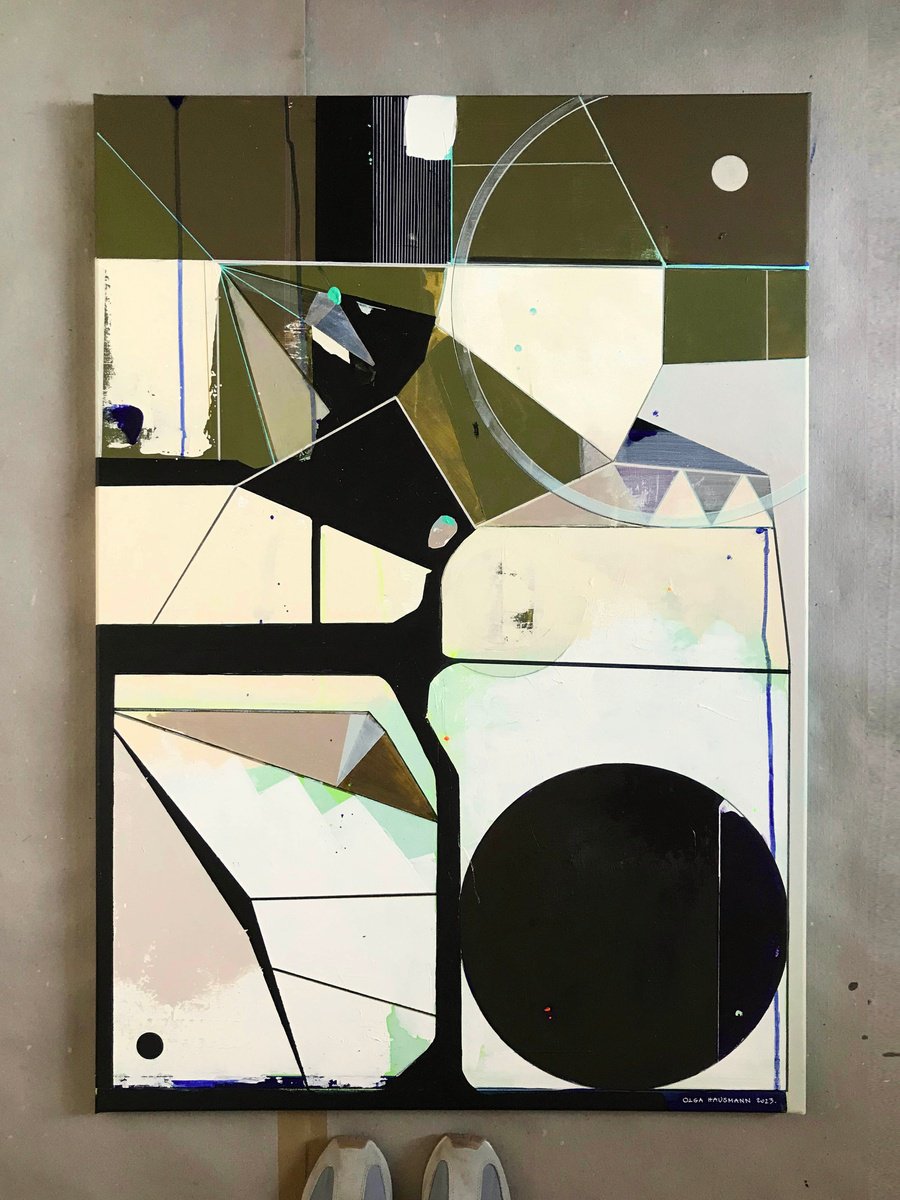 Abstract Acrylic Painting By Olga Hausmann, 28 X 39", In The Woods, Original Artwork