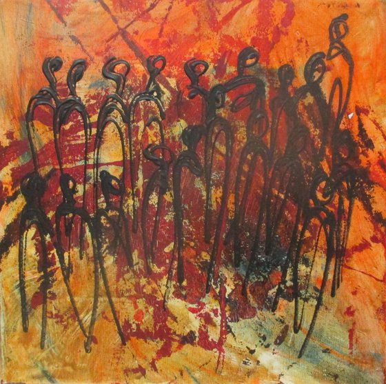 abstract people burning red 3 x  15,7 x 15,7 inch