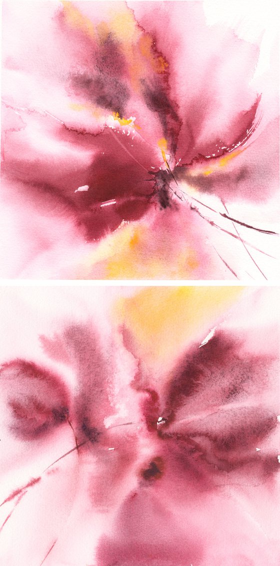 Burgundy flowers diptych