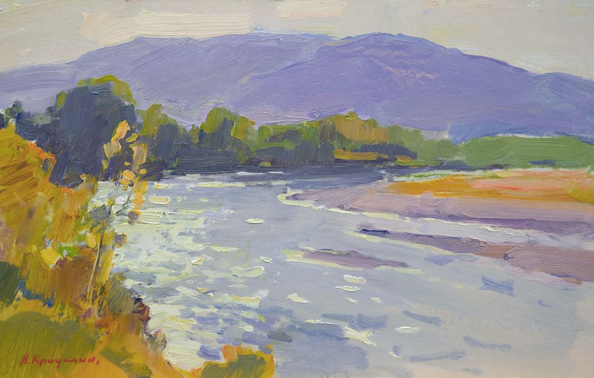 Impressionistic Landscape Oil Painting By Aleksandr Kryushyn, 15 X 10, Solar River, Original Artwork