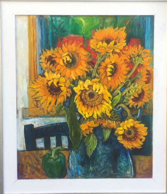 SUNFLOWERS WITH A GREEN PEPPER 2