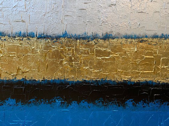 Blue Infinity - XL LARGE,  TEXTURED, GOLD LEAF ABSTRACT ART – EXPRESSIONS OF ENERGY AND LIGHT. READY TO HANG!