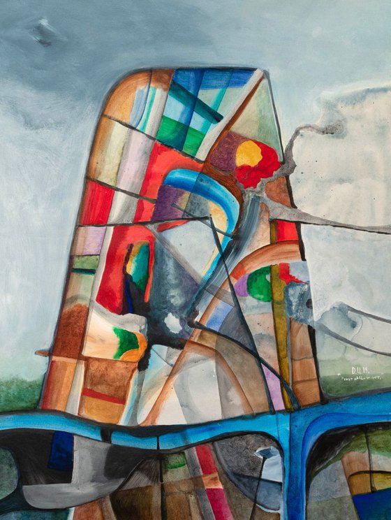 House at the river Large abstract painting