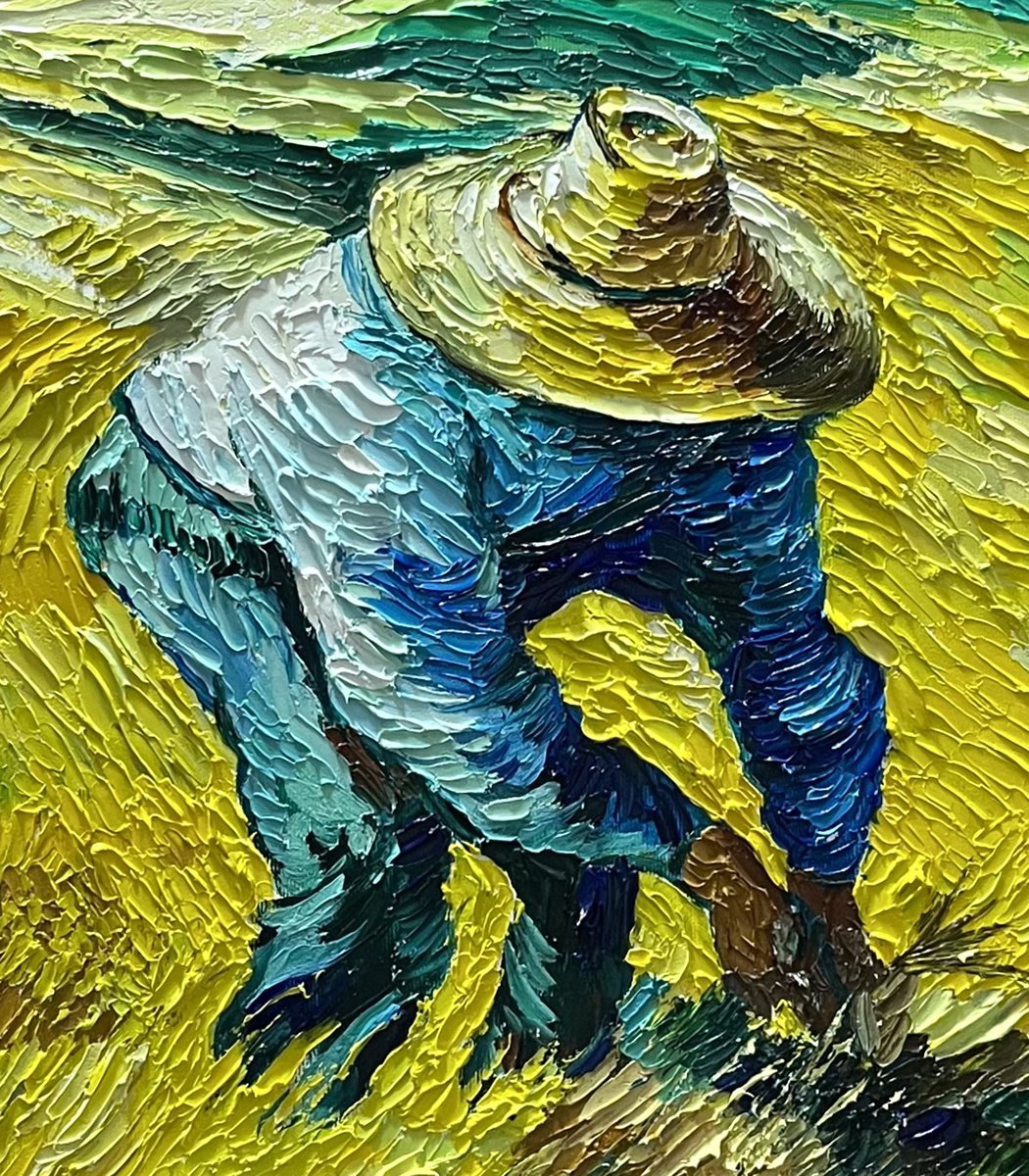 Original Oil Painting - Farmer in the Golden Fields by Vahe Bagumyan