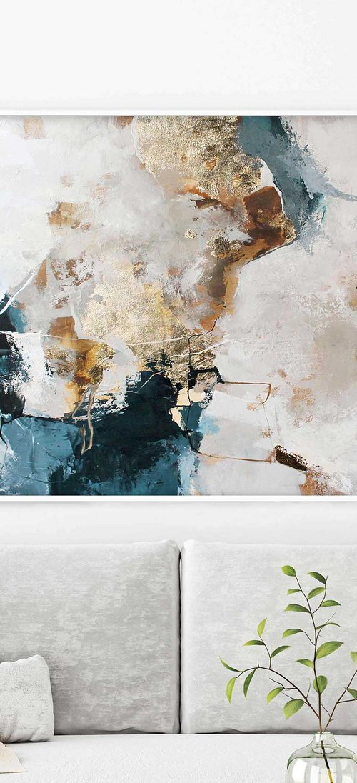 "Avalanche 3" Blue gold abstract wall art by Yana Sagan