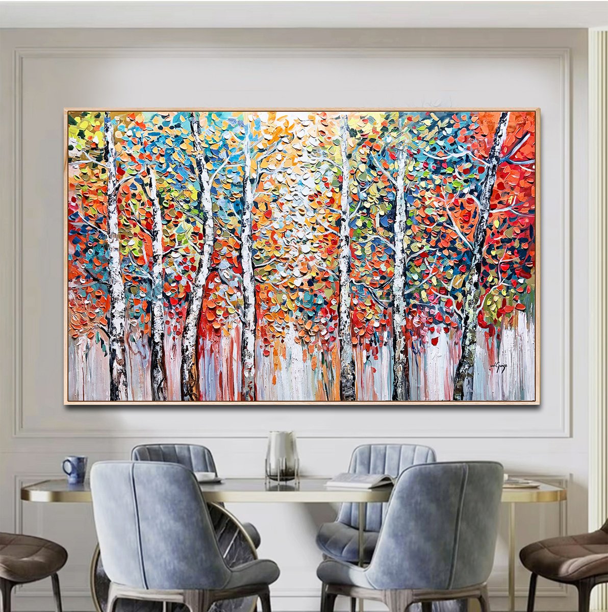 Impressionistic Landscape Acrylic Painting By Lana Guise, 60 X 37", Rainbow Forest, Original Artwork
