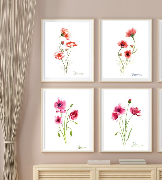 Set of 4 red Flower