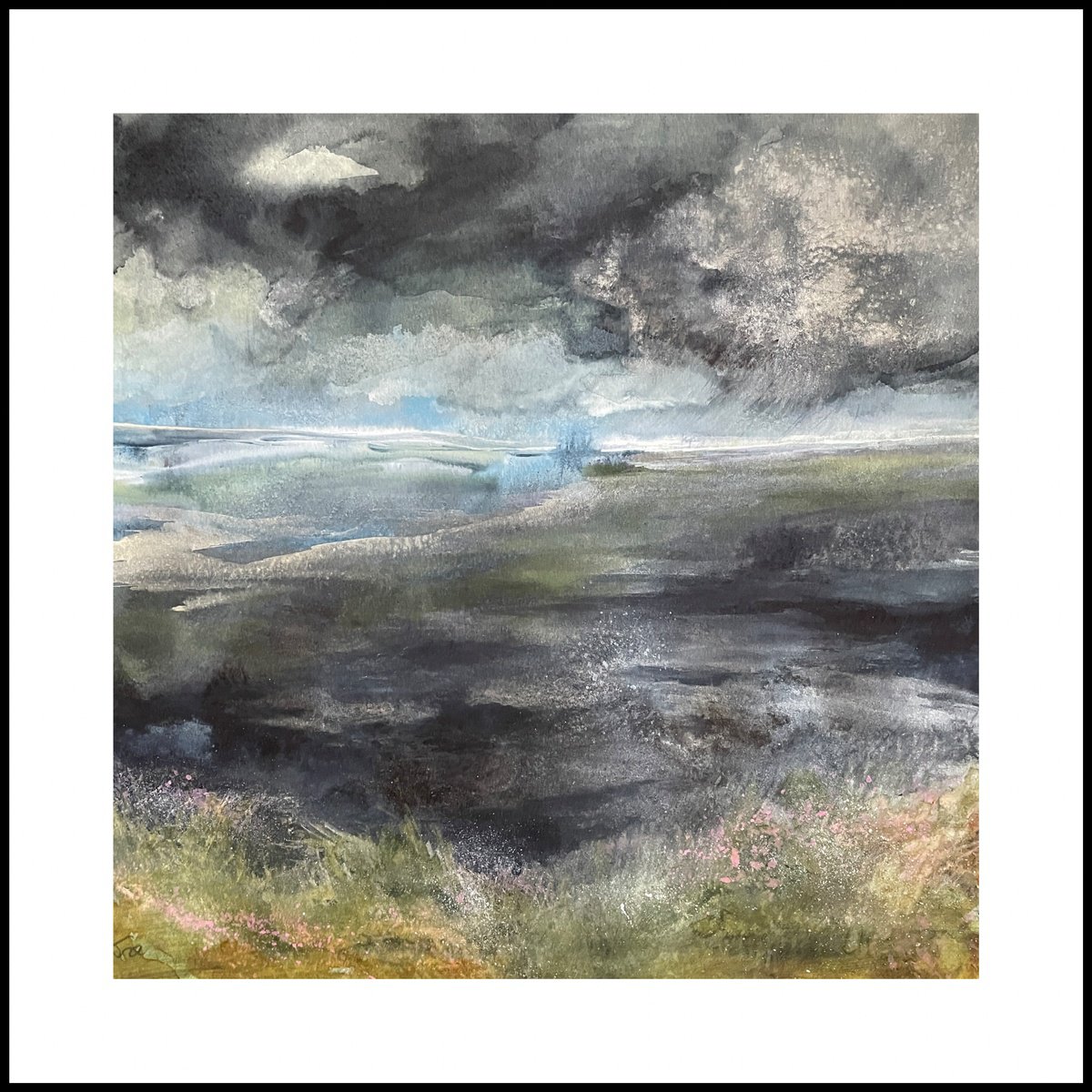 Abstract Landscape Watercolour By Gesa Reuter, 12 X 12, Autumn Sea Ii, Original Artwork